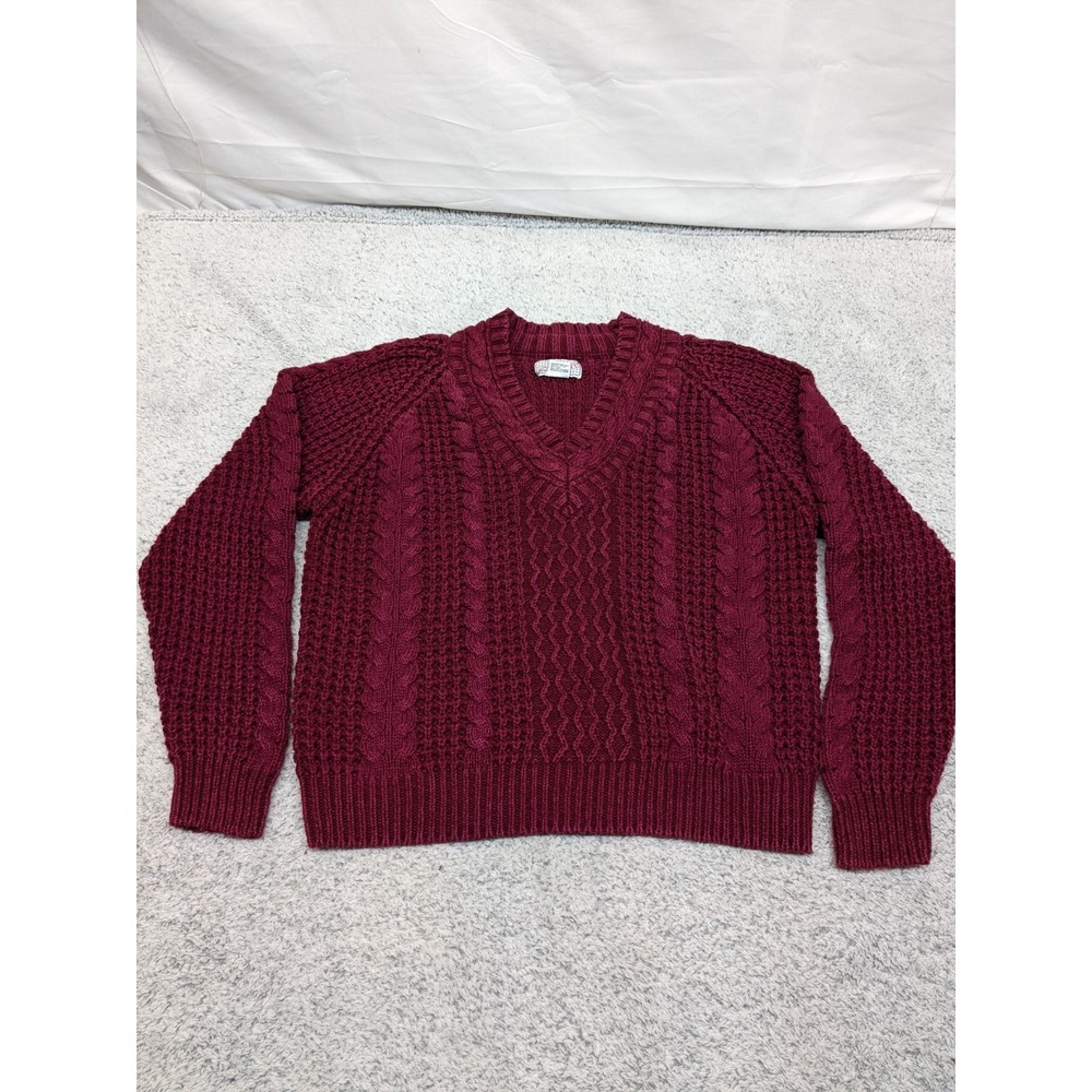 Vintage Spice of Life Cable Knit Sweater Womens Large Burgundy‎ Y2K Retro Ramie